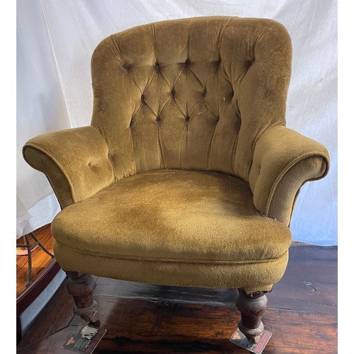 165 - VICTORIAN UPHOLSTERED BUTTON BACKED TUB ARMCHAIR