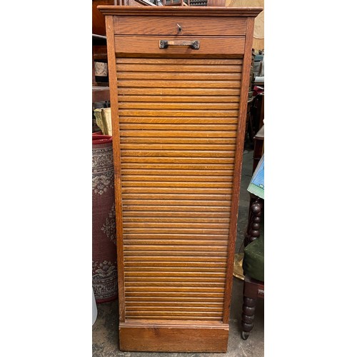 154 - EDWARDIAN OAK TAMBOUR SHUTTER FOLIO CHEST