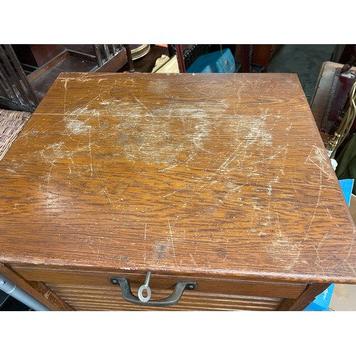 154 - EDWARDIAN OAK TAMBOUR SHUTTER FOLIO CHEST