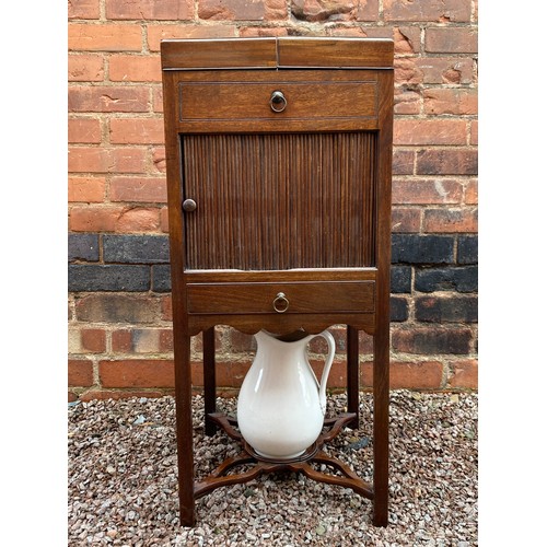 225 - GEORGE III MAHOGANY GENTLEMENS WASH STAND VANITY NIGHT CUPBOARD WITH HINGED FOLD OUT LID AND EASEL B... 