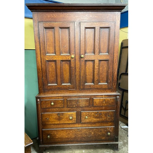 82 - 18TH CENTURY OAK PANELLED CHEST CUPBOARD, 123CM W X 210CM H X 46CM D APPROX