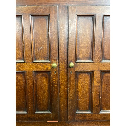 82 - 18TH CENTURY OAK PANELLED CHEST CUPBOARD, 123CM W X 210CM H X 46CM D APPROX