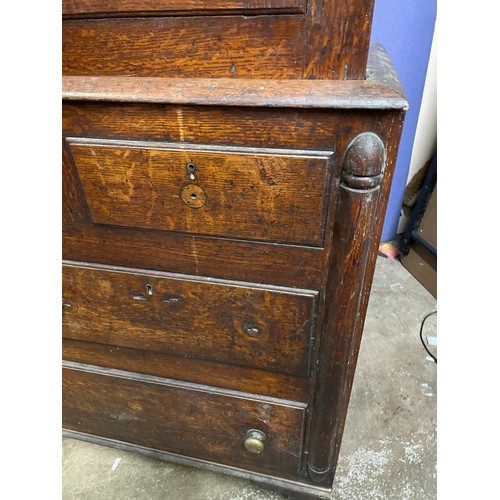 82 - 18TH CENTURY OAK PANELLED CHEST CUPBOARD, 123CM W X 210CM H X 46CM D APPROX