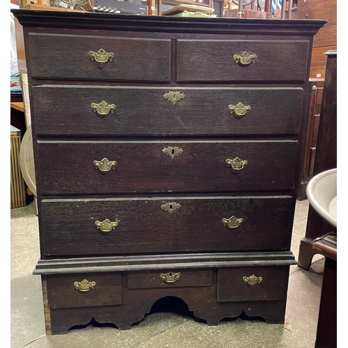 12 - MID 18TH CENTURY OAK TWO DRAWER OVER THREE DRAWER CHEST ON STAND REDUCED IN HEIGHT