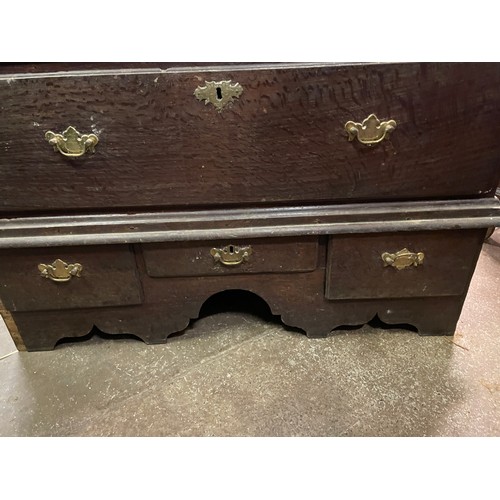 12 - MID 18TH CENTURY OAK TWO DRAWER OVER THREE DRAWER CHEST ON STAND REDUCED IN HEIGHT