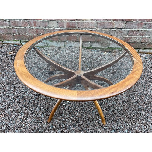 224 - 1960S/70S G PLAN GLASS TOP SPIDER TEAK COFFEE TABLE