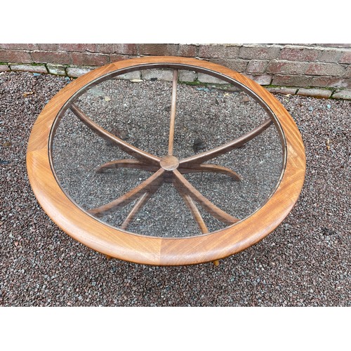 224 - 1960S/70S G PLAN GLASS TOP SPIDER TEAK COFFEE TABLE