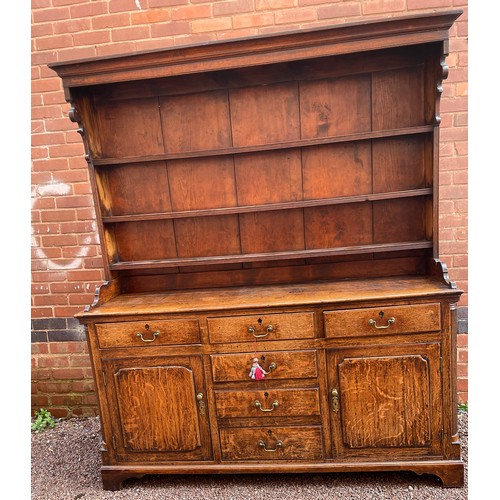 94 - GEORGE III OAK DRESSER WITH THREE SHELF PLATE RACK