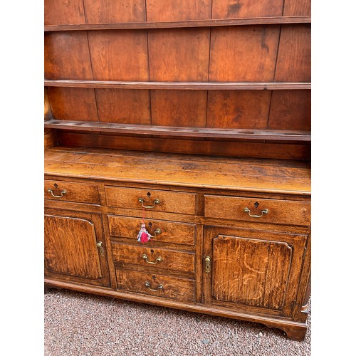 94 - GEORGE III OAK DRESSER WITH THREE SHELF PLATE RACK