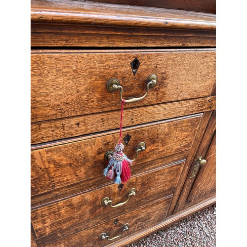 94 - GEORGE III OAK DRESSER WITH THREE SHELF PLATE RACK