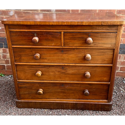 96 - VICTORIAN MAHOGANY TWO OVER THREE DRAWER CHEST ON PLINTH BASE