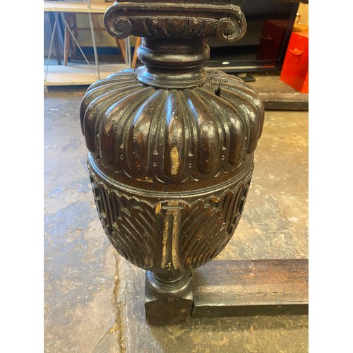 166 - 17TH CENTURY AND LATER OAK REFECTORY TABLE WITH A FIVE PLANK CLEATED TOP WITH CARVED EDGE ON HEAVILY... 