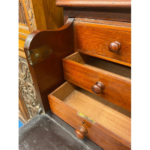 8 - VICTORIAN MAHOGANY KNEEHOLE SECRETAIRE BOOKCASE  118cm W x 246cm H x 42cm D