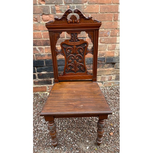 164 - VICTORIAN HEAVILY CARVED HALL CHAIR