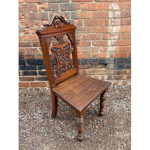 164 - VICTORIAN HEAVILY CARVED HALL CHAIR