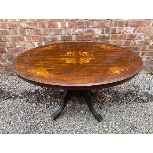 150 - VICTORIAN WALNUT MARQUETRY INLAID OVAL LOO TABLE