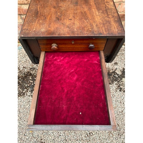 146 - REGENCY MAHOGANY DROP FLAP TABLE ON RING TURN TAPERED LEGS