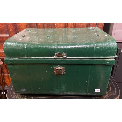 14 - GREEN PAINTED ENAMEL TRUNK