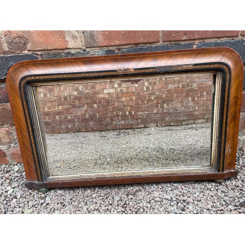 229 - WALNUT AND TUMBRIDGEWARE MOUNTED OVERMANTLE MIRROR