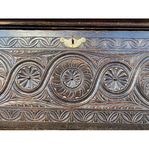 239 - 18TH CENTURY DARK OAK BUREAU BOOKCASE LATER HEAVILY CARVED, 88CM WIDEST X 55CM D X 198CM H APPROX