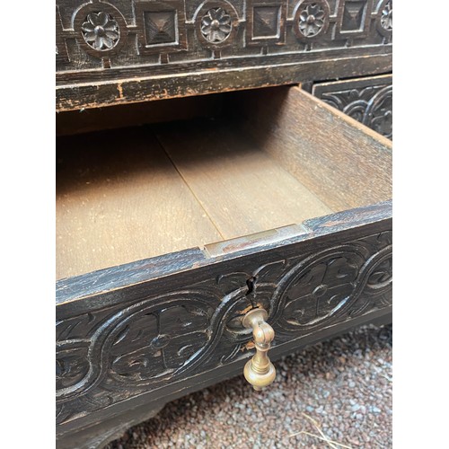 239 - 18TH CENTURY DARK OAK BUREAU BOOKCASE LATER HEAVILY CARVED, 88CM WIDEST X 55CM D X 198CM H APPROX