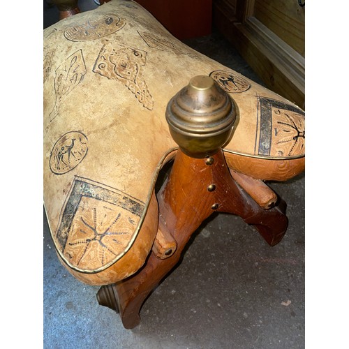 131 - MOROCCAN LEATHER SADDLE STOOL