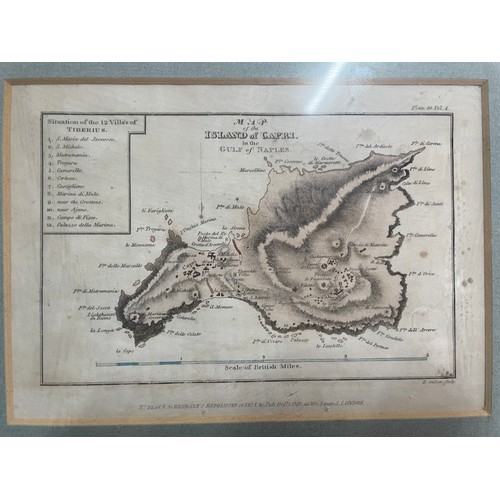 261 - ANTIQUARIAN MAP OF THE ISLAND OF CAPRI IN THE GULF OF NAPLES BOOK PLATE NUMBER 20 FRAMED AND GLAZED ... 