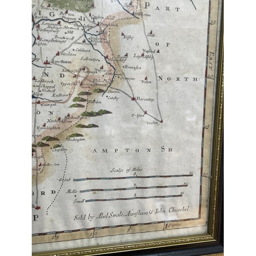 259 - ANTIQUARIAN HAND TINTED MAP OF WARWICKSHIRE BY ROBERT MORDEN FRAMED AND GLAZED 42CM X 37CM APPROX