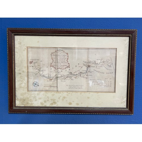 257 - ANTIQUARIAN HAND TINTED MAP A PLAN OF THE NAVIGABLE CANAL FROM THE CITY OF COVENTRY INCLUDING THE GR... 