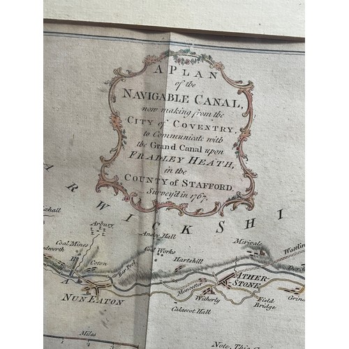 257 - ANTIQUARIAN HAND TINTED MAP A PLAN OF THE NAVIGABLE CANAL FROM THE CITY OF COVENTRY INCLUDING THE GR... 