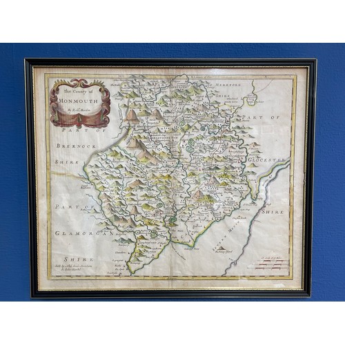 256 - ANTIQUARIAN HAND TINTED MAP OF THE COUNTY OF MONMOUTH BY ROBERT MORDEN 41CM X 34CM APPROX