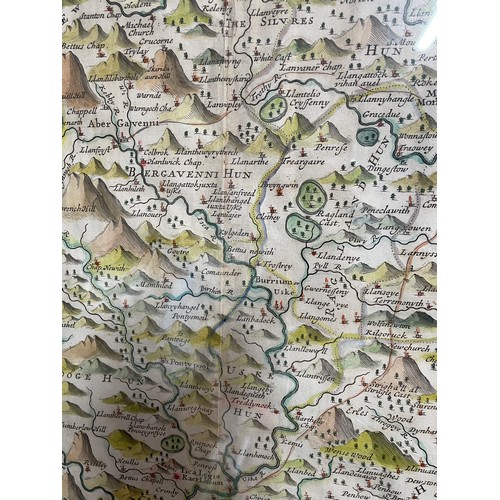 256 - ANTIQUARIAN HAND TINTED MAP OF THE COUNTY OF MONMOUTH BY ROBERT MORDEN 41CM X 34CM APPROX