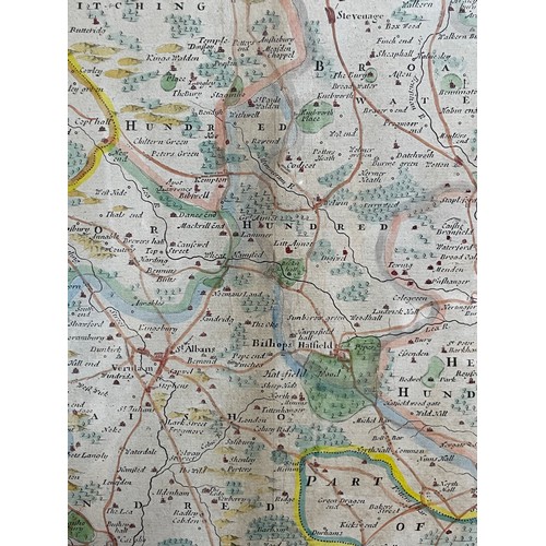 253 - ANTIQUARIAN MAP HAND TINTED HERTFORDSHIRE BY ROBERT MORDEN SOLD BY BY ABEL SWALE AMNSHAM AND JOHN CH... 