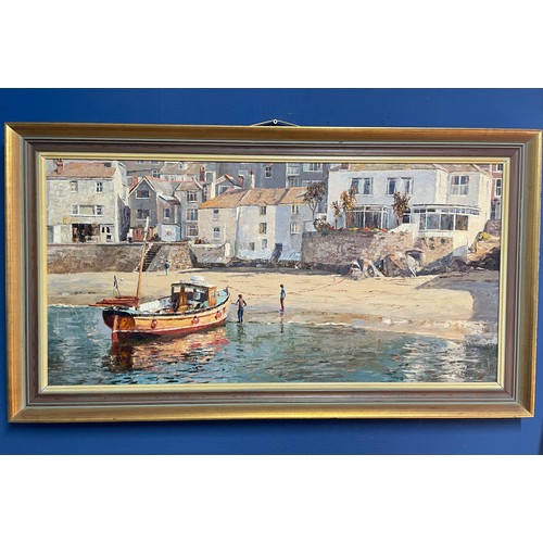 270 - NANCY BAILEY 'PEACEFUL CORNER AT ST IVES' OIL ON CANVAS 100CM X 50CM APPROX