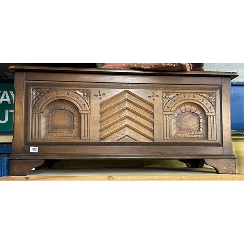 183 - CARVED REPRODUCTION OAK ARCADED PANEL BLANKET BOX