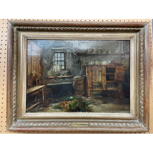 267 - ALEXANDER FRASER RSA 1827 - 1899 OIL ON BOARD A HIGHLAND COTTAGE INTERIOR SIGNED AND DATED 1861, 40C... 