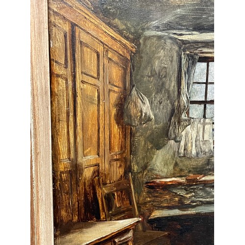 267 - ALEXANDER FRASER RSA 1827 - 1899 OIL ON BOARD A HIGHLAND COTTAGE INTERIOR SIGNED AND DATED 1861, 40C... 