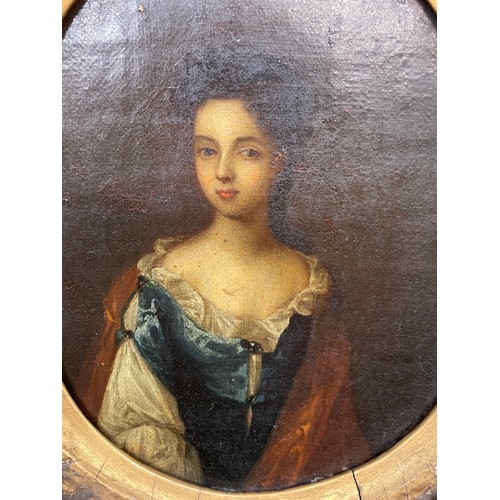 265 - H. HENSHAW OIL ON PANEL OVAL PORTRAIT OF A FEMALE IN A RED CLOAK IN GILT WOOD FRAME 12CM DIAMETER AP... 