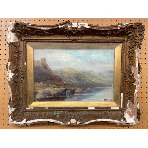 277 - J FERGUSON (1849 - 1886) OIL ON CANVAS FIGURE IN A HIGHLAND LANDSCAPE FRAMED AND GLAZED 29CM X 19CM ... 