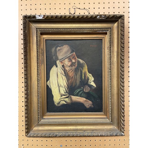 275 - F. MEUSEL OILS ON BOARD PORTRAIT OF A GERMAN PEASANT IN FRAME 20CM X 30CM APPROX