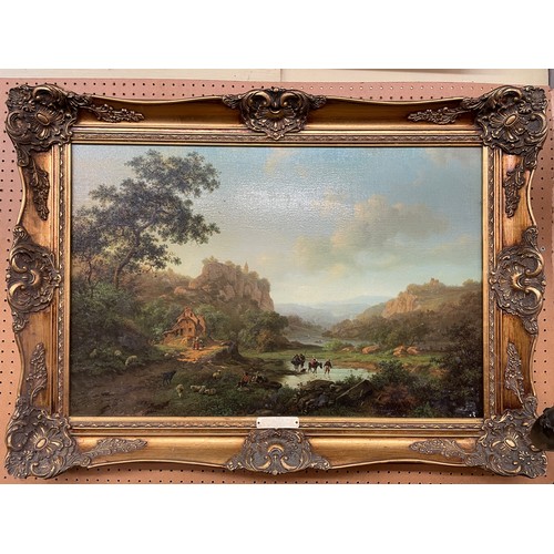 279 - TEXTURED PRINT AFTER F M KRUSEMAN 'ENTRANCE TO THE VALLEY' IN ORNATE GILT SWEPT FRAME 74CM X 49CM AP... 