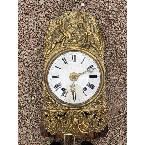 374 - 19TH CENTURY FRENCH BRASS REPOUSSE MORBIER COMTOISE SHELF CLOCK WITH ENAMEL DIAL SIGNED PEPIN PENDUL... 