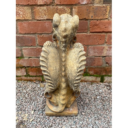 394 - PAIR OF STONEWORK SEATED GRIFFINS 56cm H