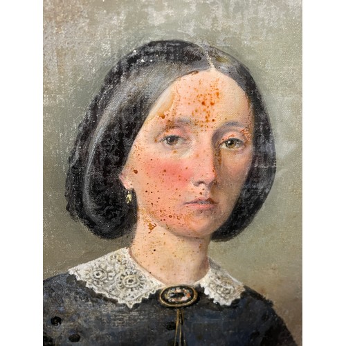 284 - UNSIGNED 19TH CENTURY SCHOOL CANVAS LAID ON BOARD OVAL PORTRAIT OF A 19TH CENTURY FEMALE IN MOURNING... 