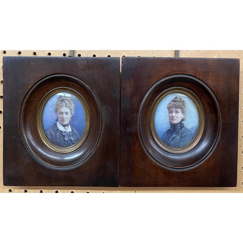 281 - J HAMILTON PORTRAIT MINIATURES OF FEMALES IN OVAL SQUARE FRAMES A PAIR 7CM X 5.5CM APPROX