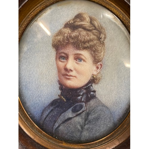 281 - J HAMILTON PORTRAIT MINIATURES OF FEMALES IN OVAL SQUARE FRAMES A PAIR 7CM X 5.5CM APPROX