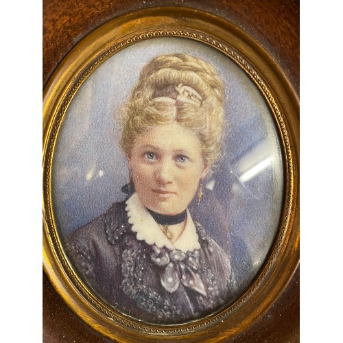 281 - J HAMILTON PORTRAIT MINIATURES OF FEMALES IN OVAL SQUARE FRAMES A PAIR 7CM X 5.5CM APPROX