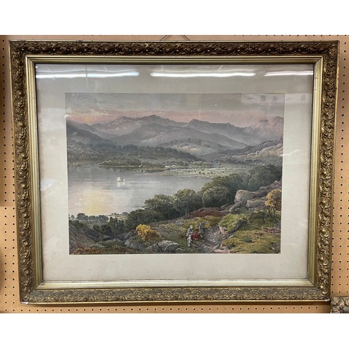 296 - EDWIN A PENLEY 1806-1870 WATER COLOUR OF WINDERMERE FRAMED AND GLAZED 50CM X 38CM APPROX