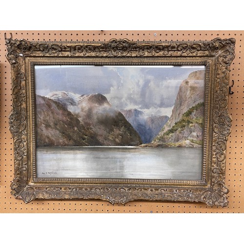 297 - FRED R FITZGERALD 1870-1944 HIGHLAND LANDSCAPE IN GILT SWEPT FRAME 56CM X 38 CM APPROX