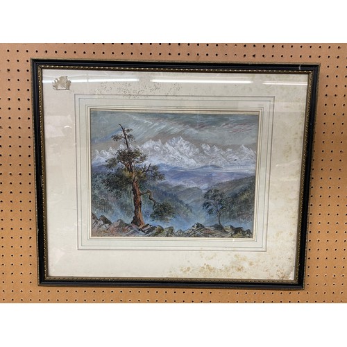 300 - ELIJAH WALTON 1833-1880 RA WATERCOLOUR 'A VIEW IN THE HIMALAYAS' FRAMED AND GLAZED 33CM X 26CM APPRO... 